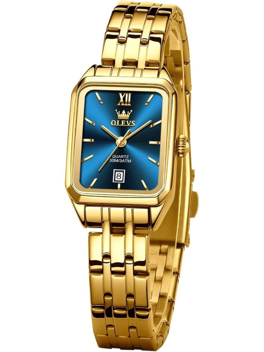 Women's Blue Gold Stainless Steel Bracelet Ladies Small Face Waterproof Watch
